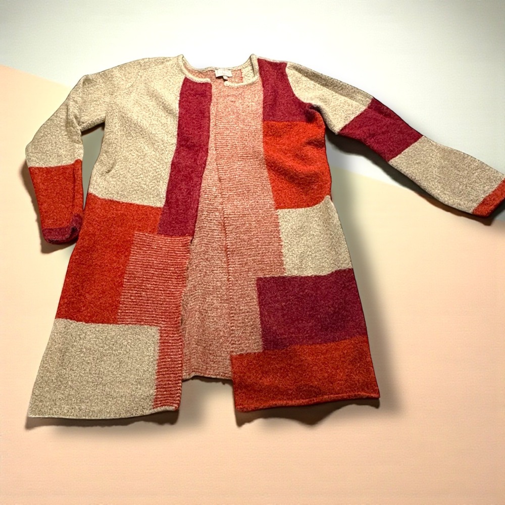 CYRUS Colorblock Patchwork‎ Long Cardigan Sweater Women's Size L